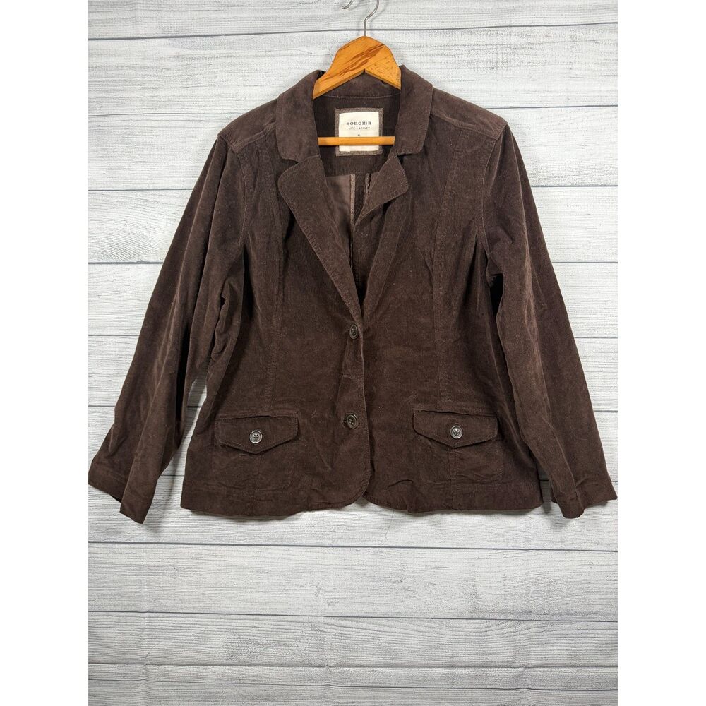 Sonoma Life + Style Women’s XL Brown Corduroy Stretch Blazer Jacket 4303